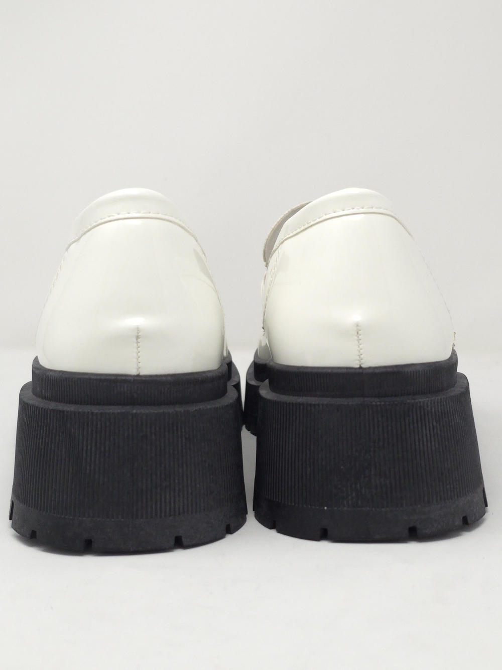 White Chunky Platform Loafers Gold Chain Lug Sole Slip On Trendy - Picture 5 of 10